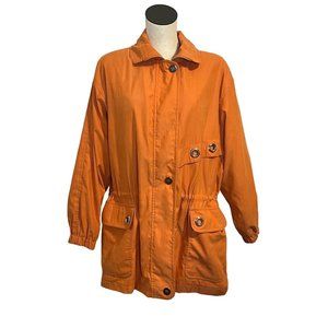 Larry Levine Vintage Outerwear Cinched Cargo Utility Jacket Orange Microfiber L